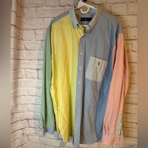 POLO Multi Color Mens Button Down Shirt Tall Size Pink Blue Green Yellow